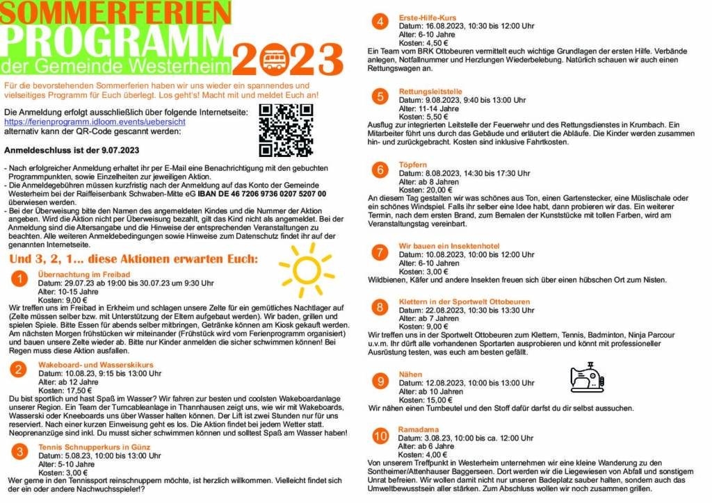 SOMMERFERIEN-Programm der Gemeinde Westerheim 2023