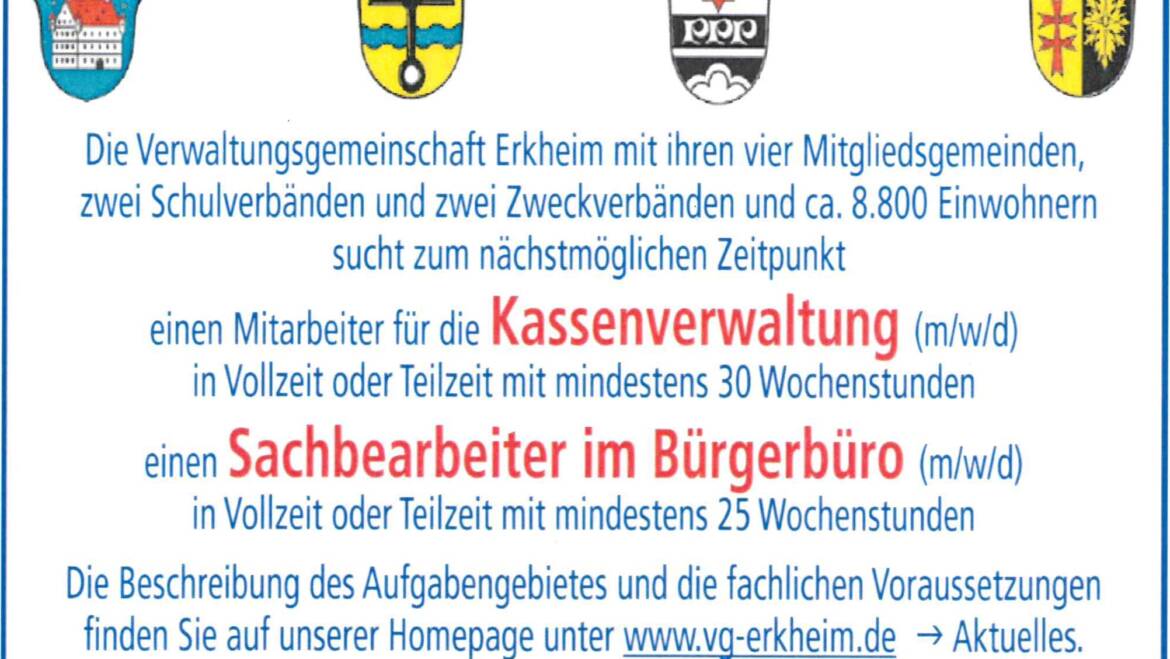 Stellenanzeige der Verwaltungsgemeinschaft Erkheim