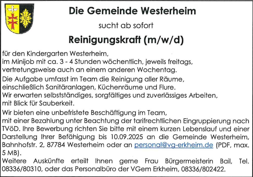 Stellenanzeige der Gemeinde Westerheim