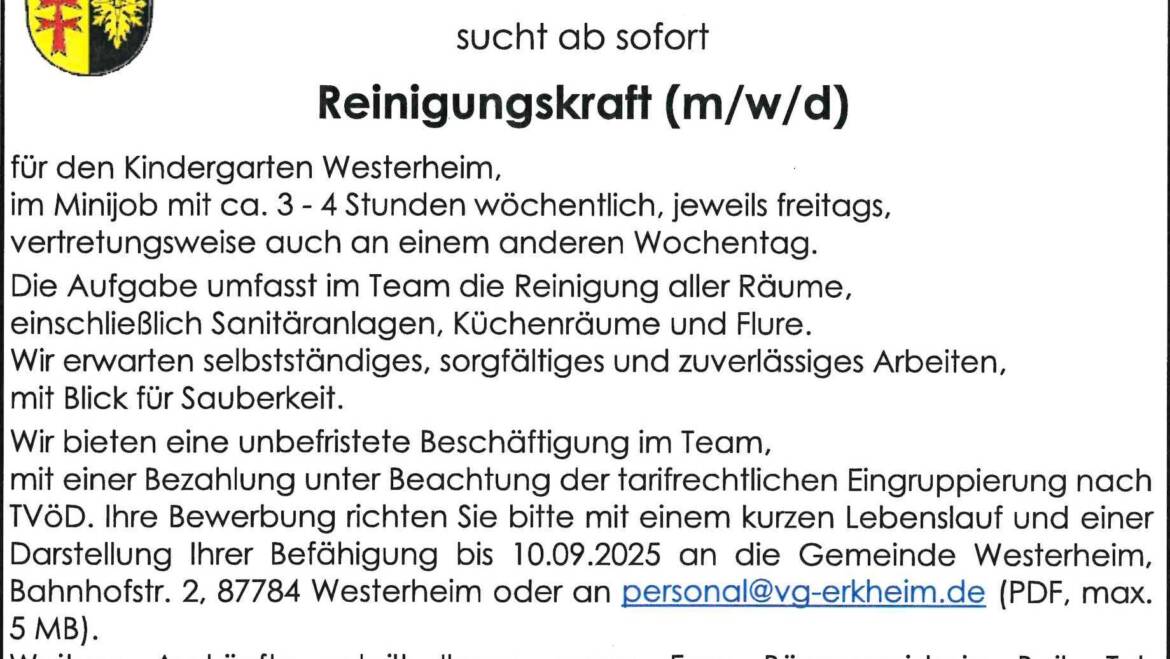 Stellenanzeige der Gemeinde Westerheim