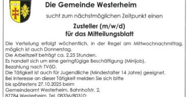 Stellenangebot: Zusteller Mitteilungsblatt (m/w/d)